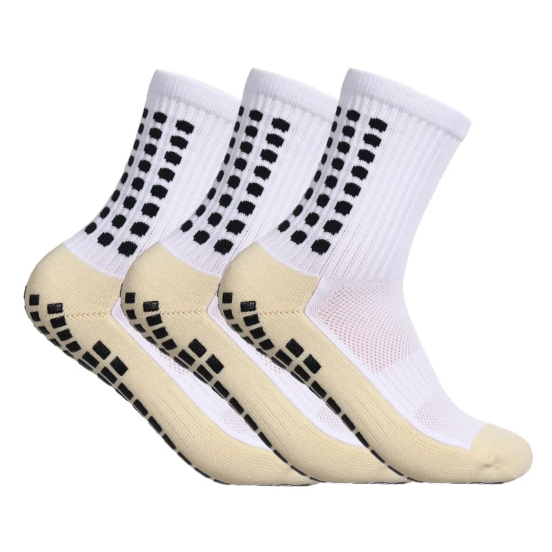 3 Pairs Men Anti Slip Football Socks Rubber Pads Thickened Towel Anti-skid Sports Socks Basketball Hockey Soccer Grip Socks