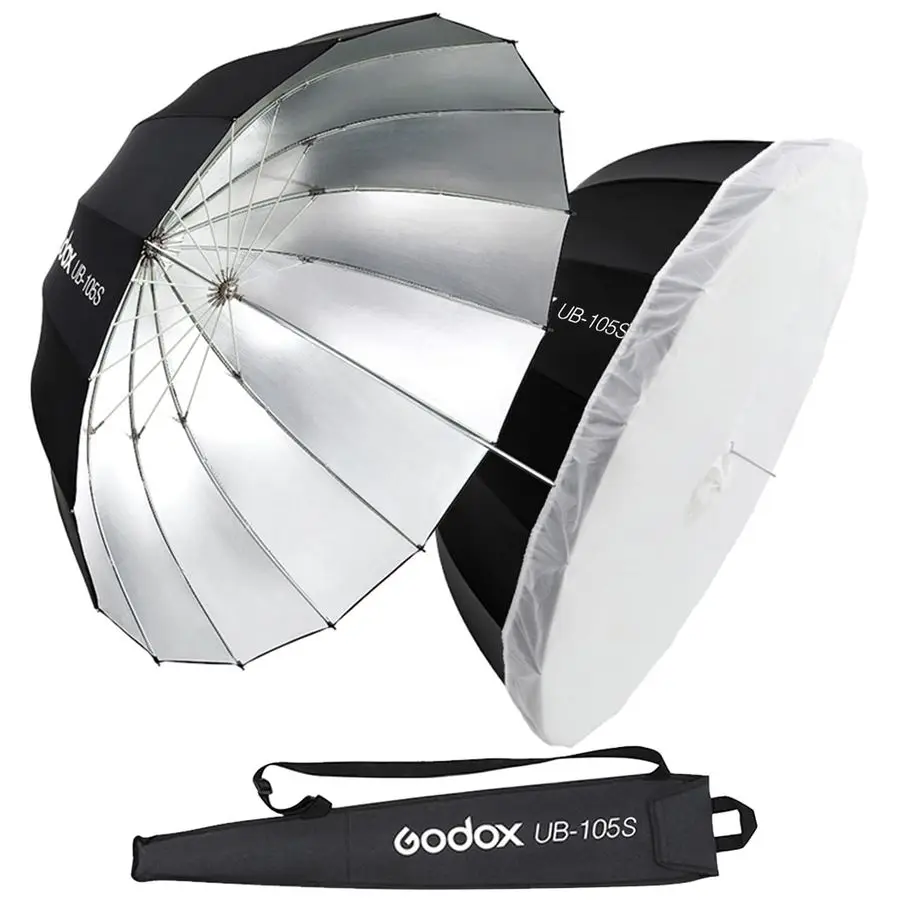 

UB105S 41.3 105cm Silver Inner Deep Parabolic Reflective Umbrella Photography Studio Soft Light Umbrella with Withe Diffuser Cov