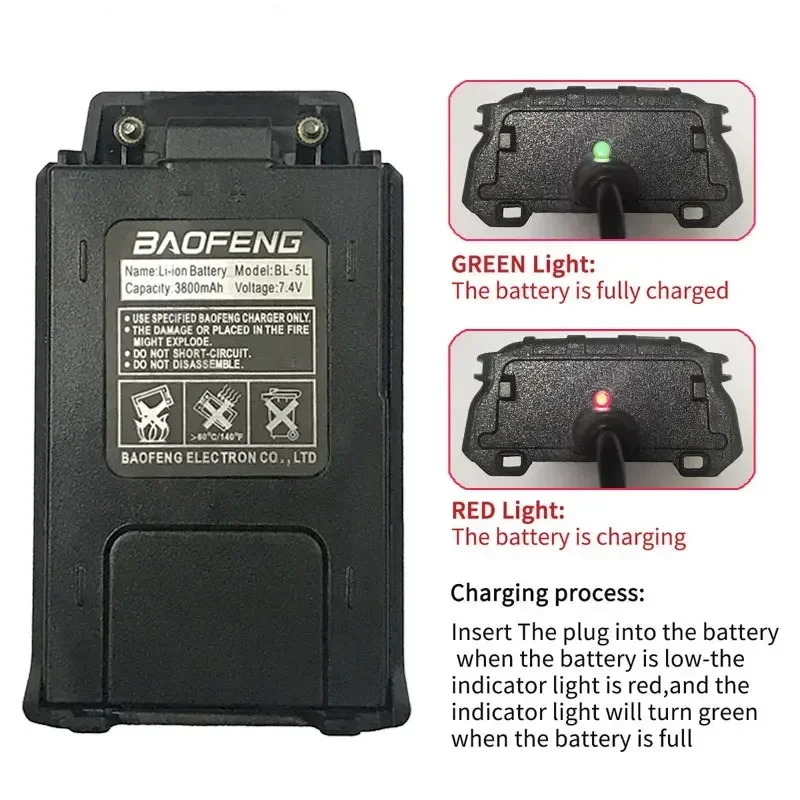 Baofeng UV-5R オリジナル 3800mAh バッテリー BL-5L 7.4V TC 充電ポートバッテリートランシーバー UV5R UV-5RE DM-5R プラス BF-F8