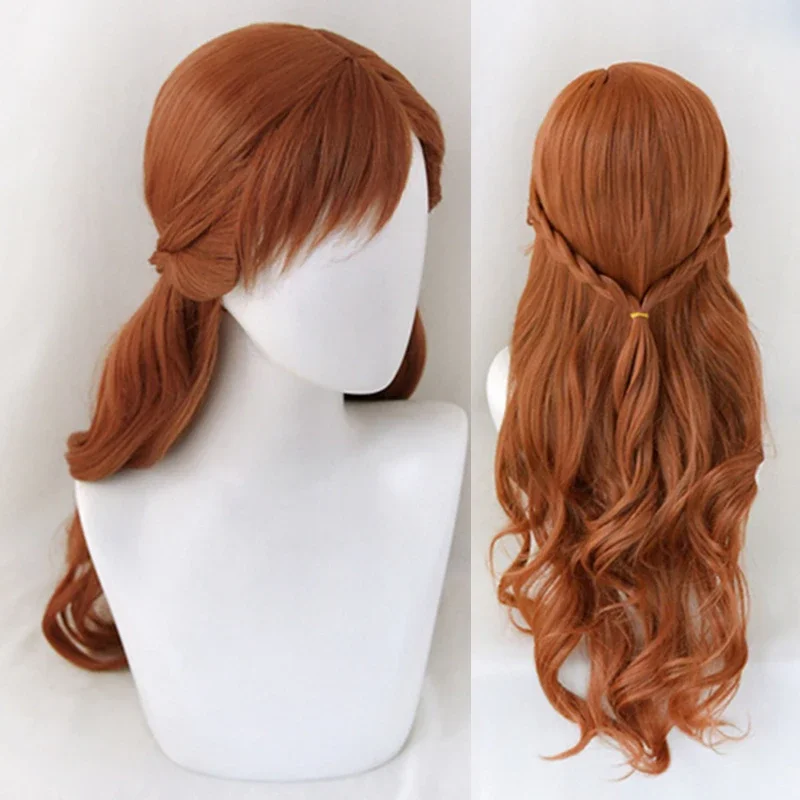 

Anna Cosplay Wig Princess Braided Long Brown Wavy Heat Resistant Synthetic Hair Anime Cosplay Halloween Party Wigs Wig Cap