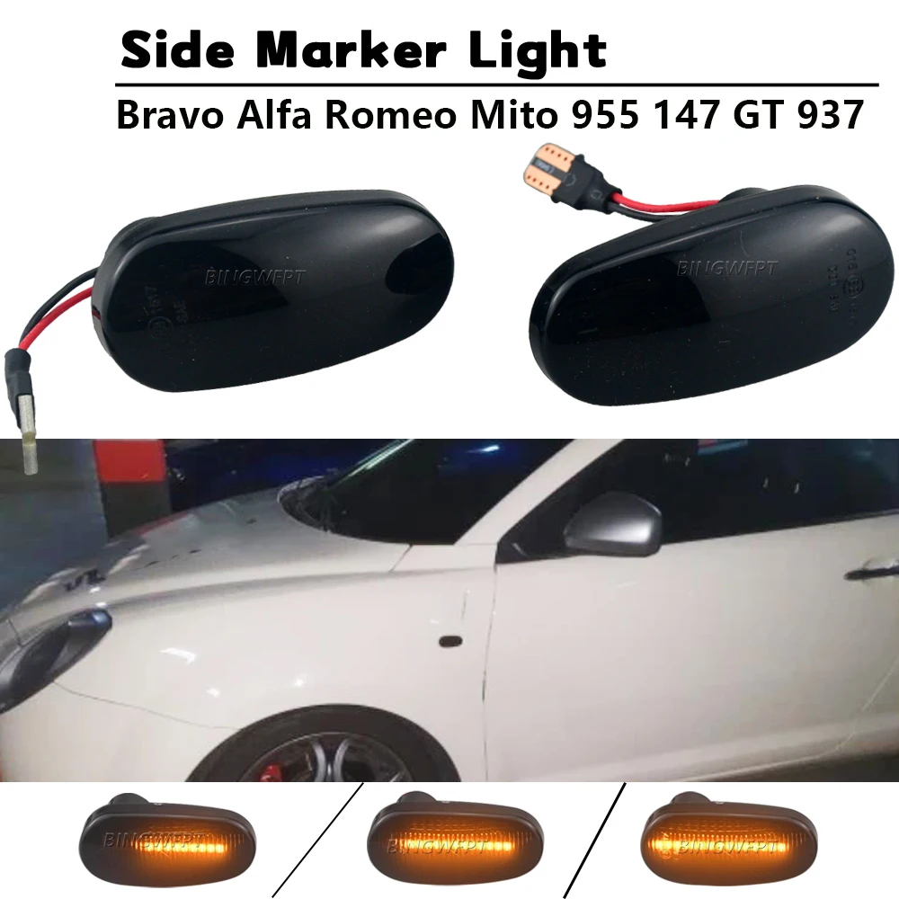 Luz Indicadora Lateral Dinâmica de LED para Alfa Romeo Mito 955, Alfa Romeo Mito 147 pré-facelift GT 937 e Fiat Bravo