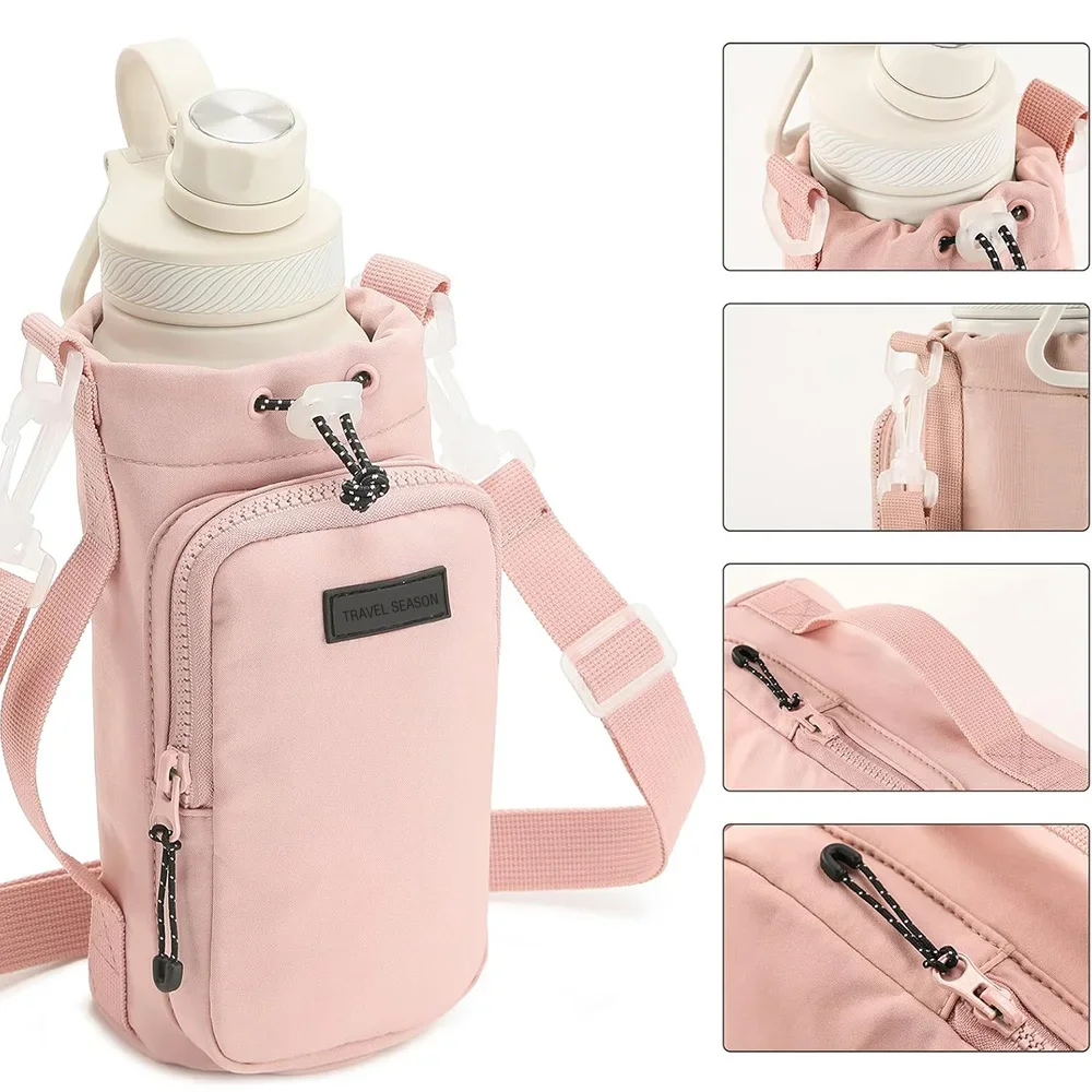 Portable Water Bottle Bag with Adjustable Shoulder Strap Water Bottle Sleeve for Walking Hiking Camping Gym view 4