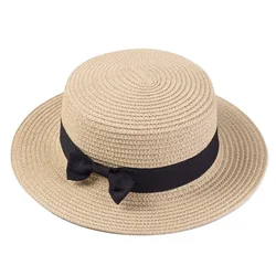 Summer Hats For Women Sun Hat Beach Ladies Fashion Flat Brom Bowknot Panama Lady Casual Sun Hats For Women Straw Hat