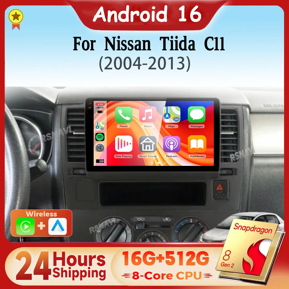 Qualcomm Snapdragon Android 16 Carplay Auto Car Radio Multimedia Player For Nissan Tiida C11 2004 - 2013 BT 24-Hour Shipping GPS