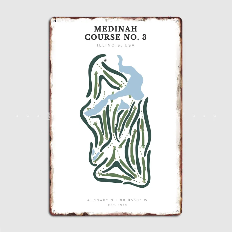 Medinah Country Club Course No. 3 Map Poster Metal Posters Living Sign Indoor Outdoor Room Decoration Home Decor Wall Decor