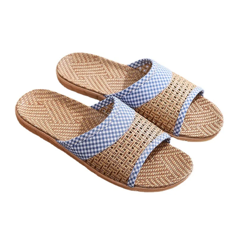 Mn Women Fashion Butterfly Knot Slip On Slides Indoor Home Slippers Shoes Summer Straw Beach Slippers Female Linen Flip Flops