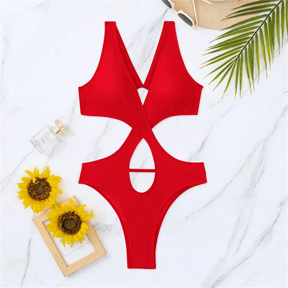 Sexy Rings Bandage Backless Bikini Deep-V Cut Out Swimsuit Extrem Monokini Y2K Swimwear Women One-Piece Beach Bath Suits Bikinis