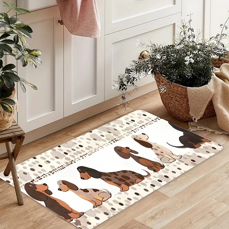 Whimsical Dachshund Themed Runner Rug, Non-Slip Washable Durable Floor Mat for Hallway, Kitchen & Kids Room Entryway Decor