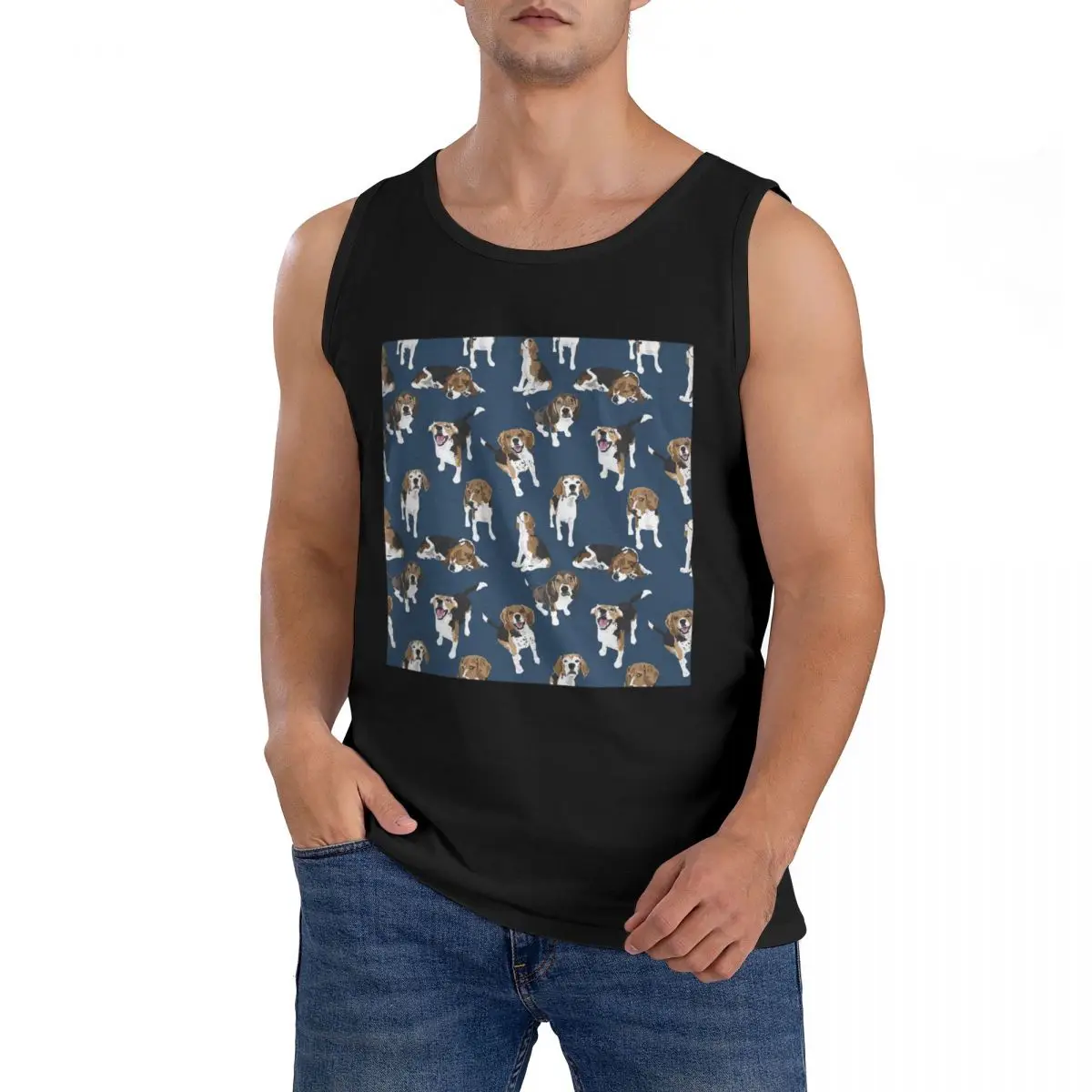 100% Cotton Beagle Sleeveless T-Shirt Men Workout Sports Clothing Tops Men's Crew Neck Vest