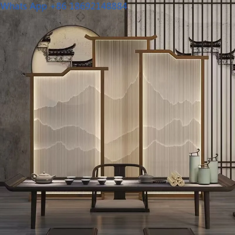 

Новая перегородка в стиле китайского дзен для гостиной, офиса, лобби отеля, чайной, прихожей, мобильная, из массива дерева
