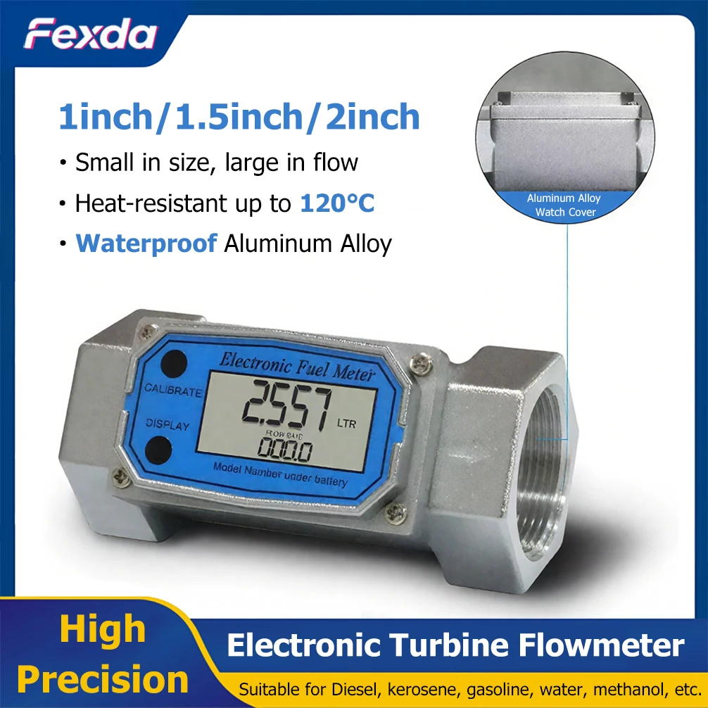 Electronic Turbine Water Flow Meter High Precision Waterproof Flowmeter LCD Display Flow Sensor Counter for Fuel Diesel Petrol