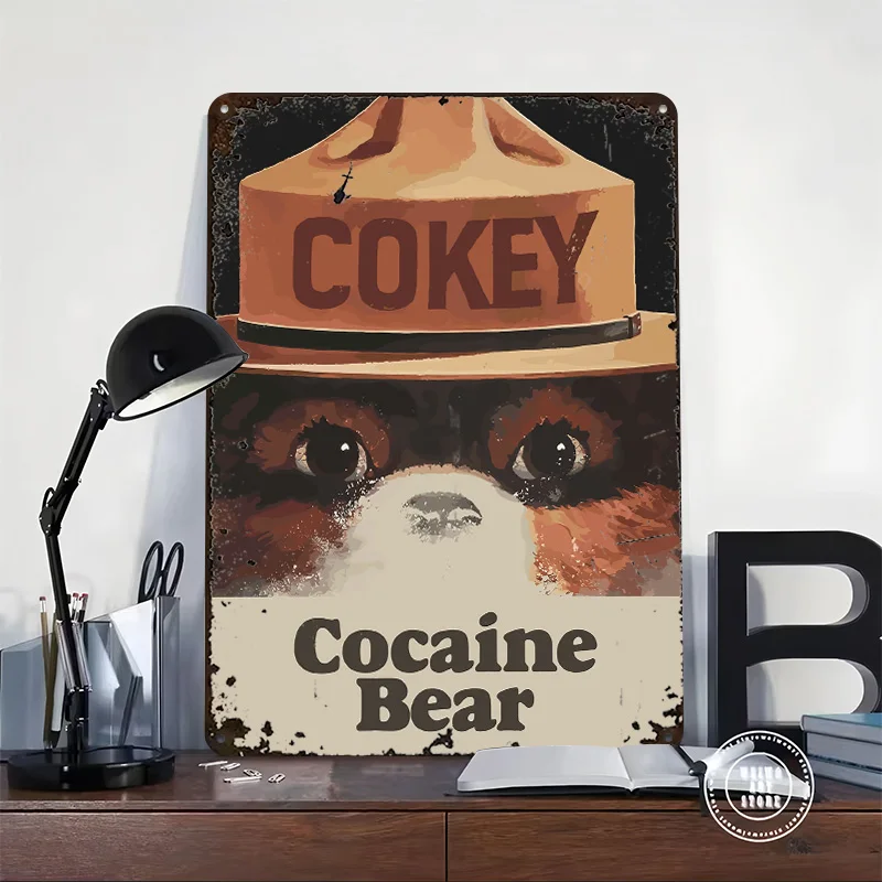 Cokey Cocaine Bear Parody Art Personalized 3D Textured Metal Poster Wall Art Tinplate Sign for Modern Home Decoration Luxury