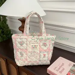 Cute Cartoon Print Tote Bag New Fashion Women Soft Quilted Handbag Shoulder Bag Girls Book Bag Travel Shopping Package