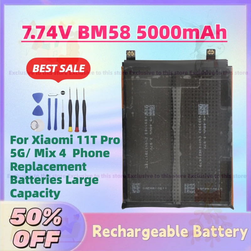 New In Stock 7.74V BM58 5000mAh Mobile Phone Battery For Xiaomi 11T Pro 5G/ Mix 4 Phone Replacement Batteries Large Capacity
