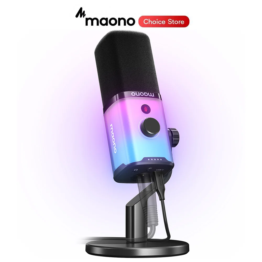 MAONO PD100X RGB Gaming Microphone USB/XLR Dynamic Microphone Noise Reduction Mute Headphone Jack for Gaming Streaming Podcast