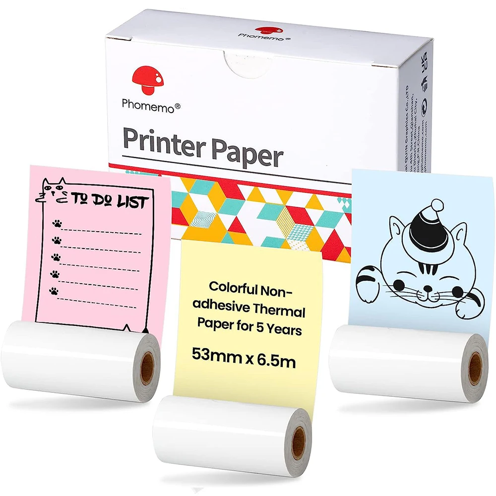 3 Rolls/Box Phomemo Printer Sticker Self-Adhesive M02 M02S Series Label Printer Maker Thermal Paper Roll Photo Paper Labels