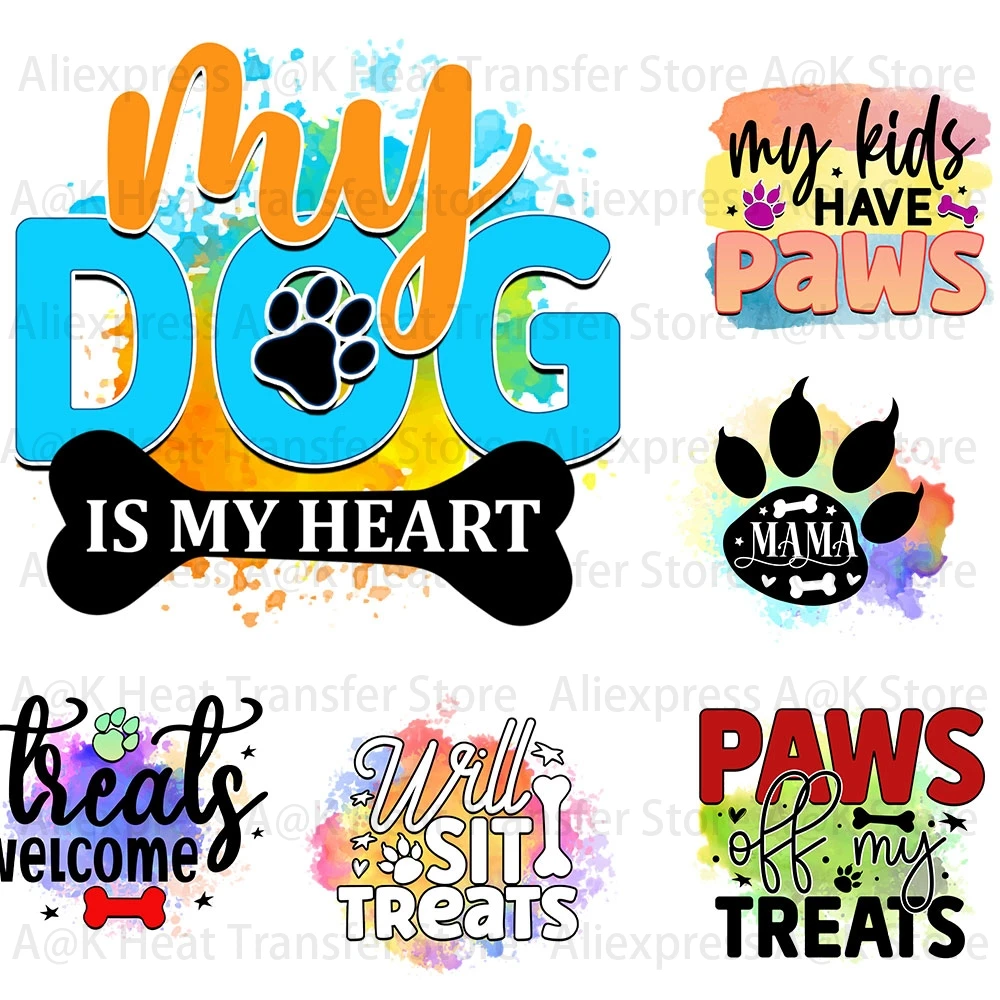 

Iron on Patches Thermo Heat Transfer Dogs Paws Quotes Sticker On Clothes DIY PRO ROE Women Iron on Patches Clothing Appliques