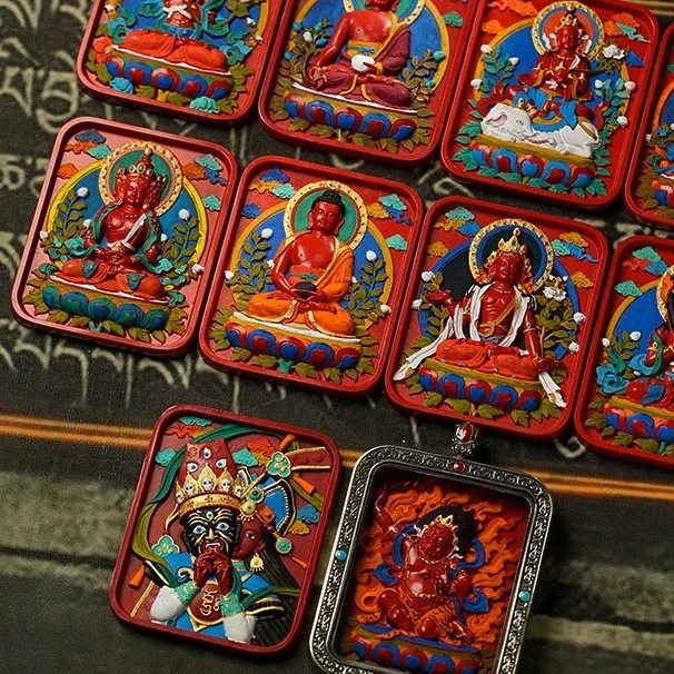 Vermilion 3D Thangka Painting Box Pendant