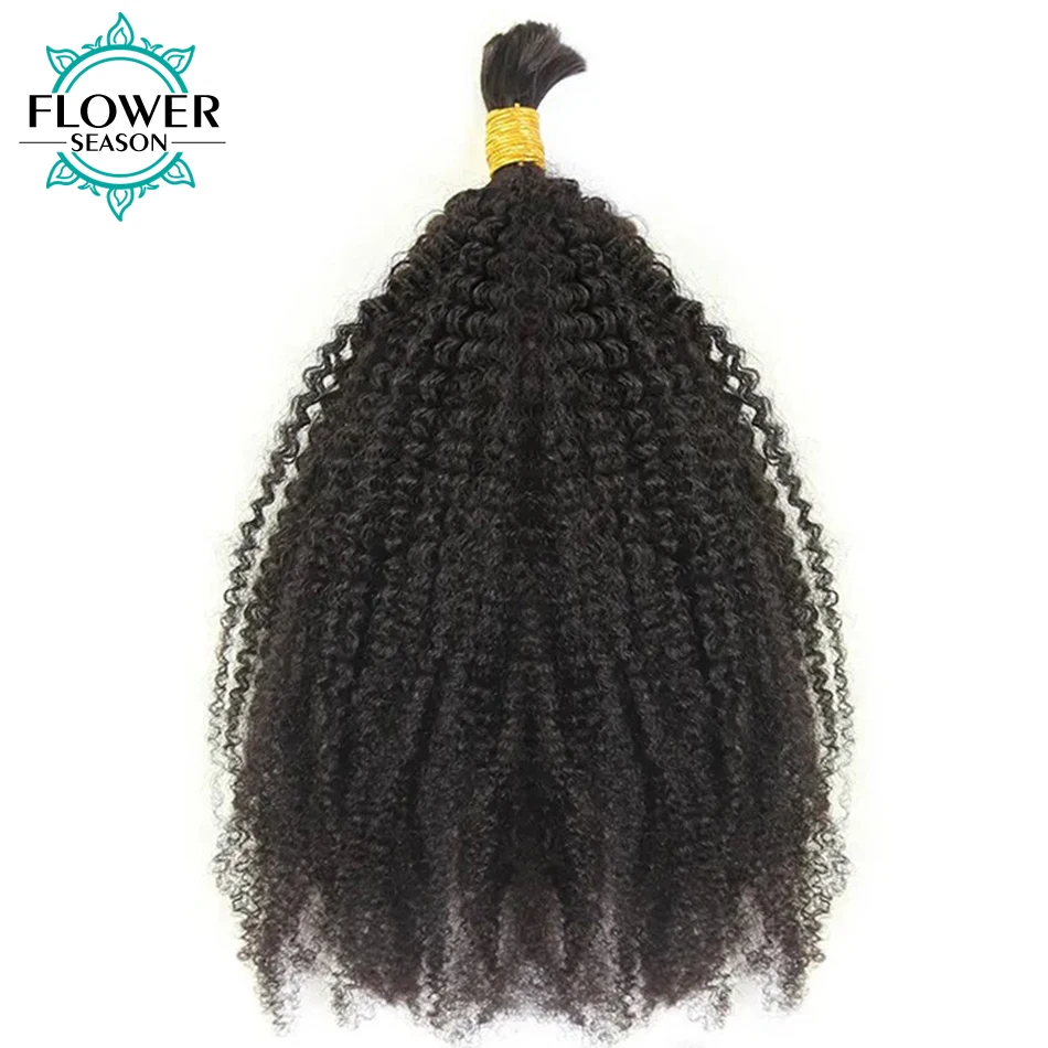 Afro Kinky Curly Bulk Hair for Braiding, Human Hair Extensions for Braids, No Weft, Wholesale for Women, 100g per Bundles