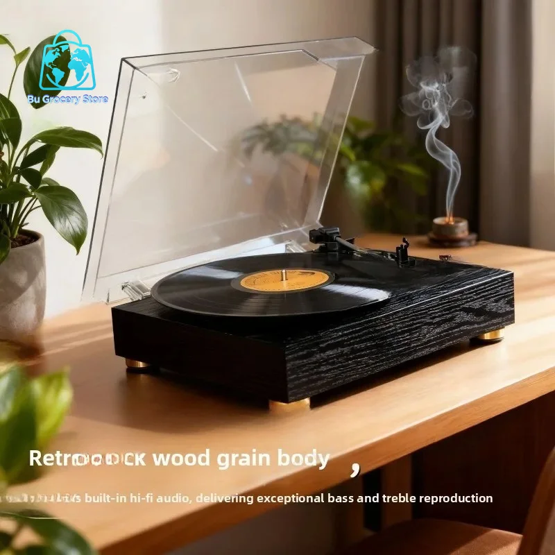 Vinyl Record Player, Wood Grain Gramophone, Bluetooth Speaker, Turntable, Retro Gift, Birthday Vinyl Record Player