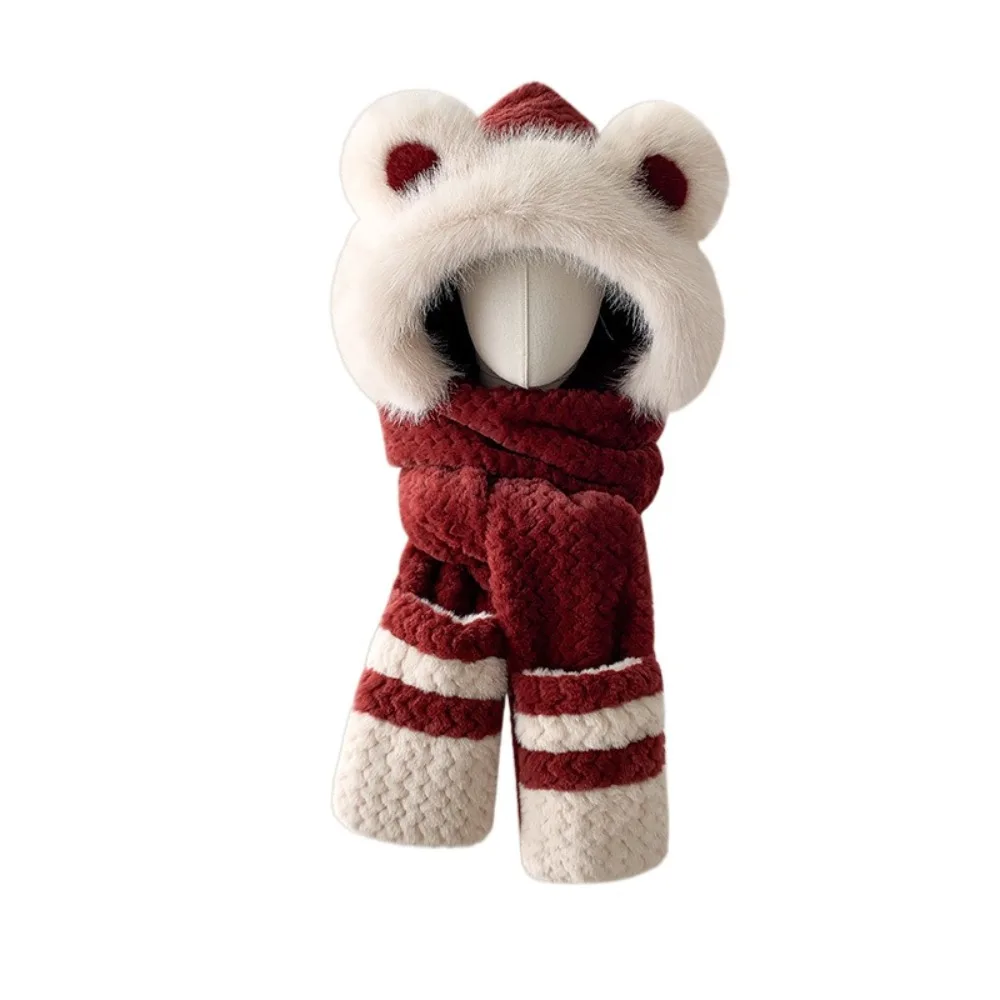 قبعة حماية الدب عالية القيمة بتصميم سميك، قفازات متكاملة، وشاح مقاوم للرياح، قبعة حماية الأذن الناعمة