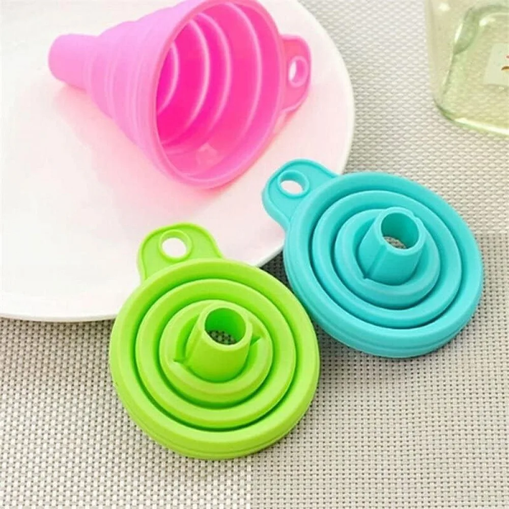 4 Pack Collapsible Funnel, Flexible Long Neck Funnel for Kitchen, Candy Color Folding Funnel for Liquid and Powder, Seasoning, Sugar, Soy Sauce, Oil (Random Color)
