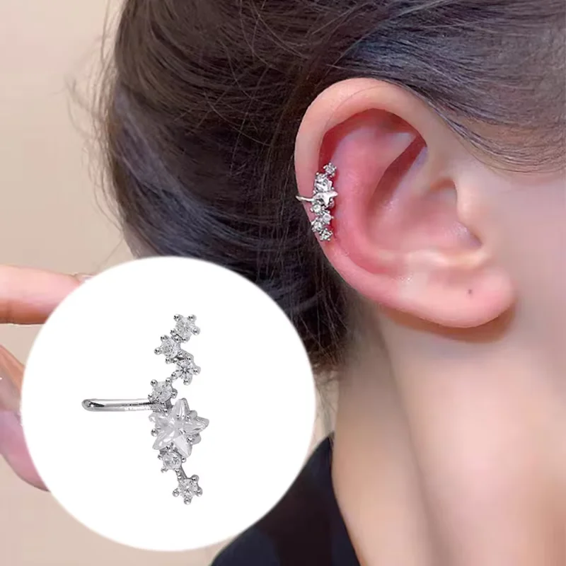 1PCS non-piercing earrings, ladies' ear clips, silver zircon ear clips, track-style non-piercing earrings, fashionable jewelry