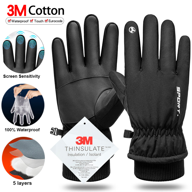  Thermal Winter Cycling Ski Gloves Outdoor Sports Running Motorcycle Touch Screen Fleece Gloves Non-slip Warm Full Fingers Gloves 