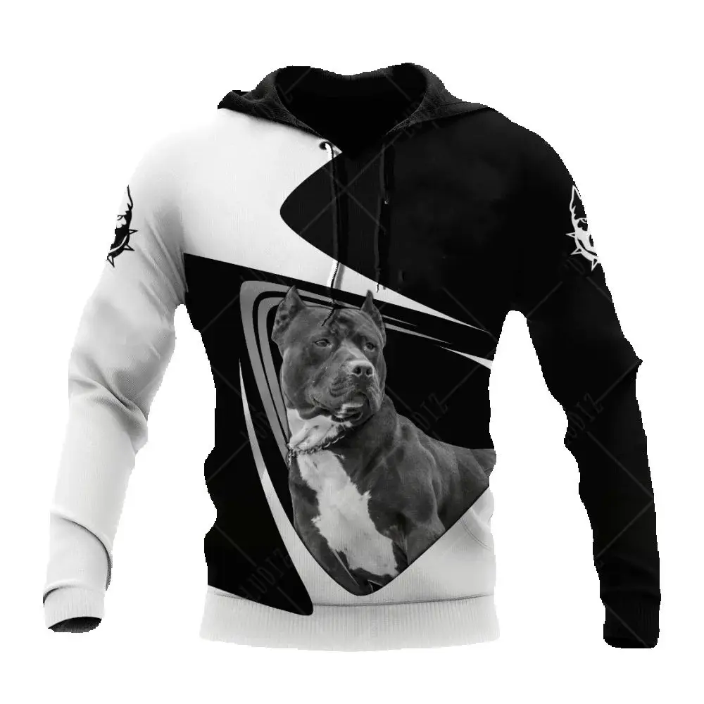 Pet Dog Pitbull Man Hoodie 3D Print Unisex Adult Sweatshirts Top Autumn Long Sleeve Streetwear Pullover Hoodies Odzież męska — zdjęcie 2