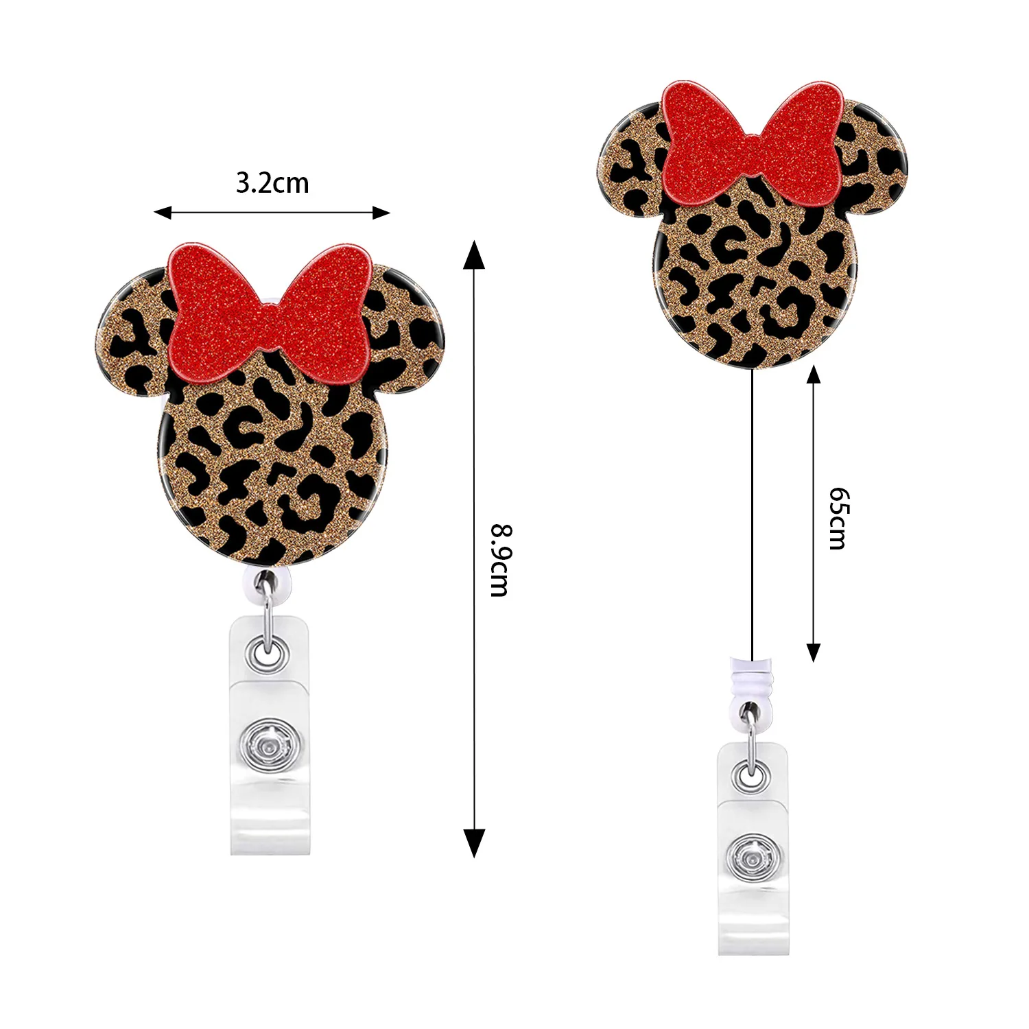 2023 Neww Design 1 Piece High Quality Acrylic Retractable Nurse Badge Reel Fashion Leopard Bow ID Card Holder Keychains Lanyard