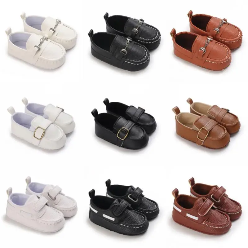 Spring and Autumn 0-18M Boys Newborn Baby Shoes Vintage Leather Multicolor Cuff Soft Sole Anti-slip Walking Shoes