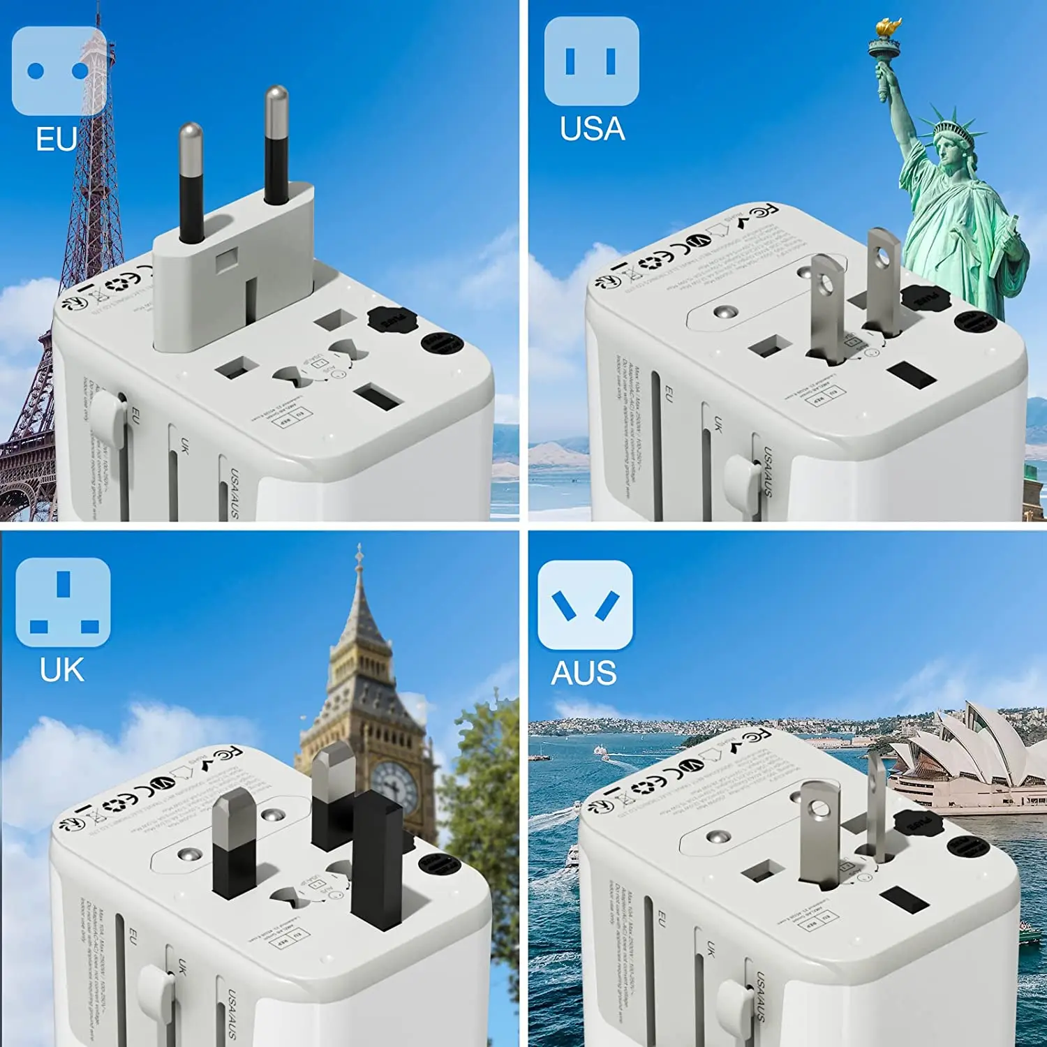 TESSAN Universal Travel Adapter International Power Adapter All-in-one with USB and Type C Wall Charger for USA UK EU AUS Travel