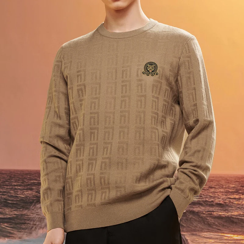 

Мужской свитер из мягкой шерстяной смеси для дома и повседневной носки, приталенный, с круглым вырезом, с длинным рукавом, осень 2025