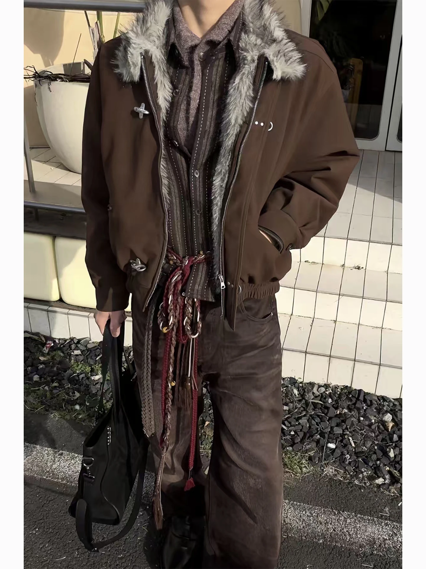 

Men's Thiened Winter Coat Fake Fur Collar Plane Button Cotton Jaet American Sle Mountain Eagle Outerwear Cleanfit