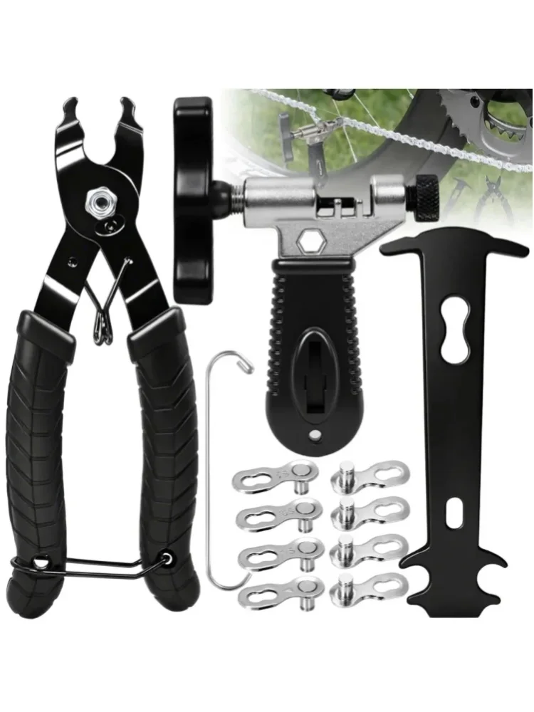 Szczypce do łańcucha rowerowego + Rozkuwacz łańcucha + Tester zużycia łańcucha + Ogniwo łączące (Quick-Link) – Odpowiednie dla łańcuchów 6/7/8/9/10-biegowych ​ ​ Konserwacja łańcucha | Profesjonalny — 2