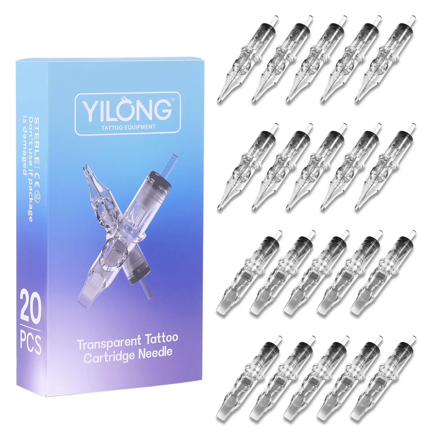 

20Pcs Mixed Tattoo Cartridge Needles - 3RL, 5RL, 7RM, 9RM - Round Liner & Magnum Shader for Rotary Pen