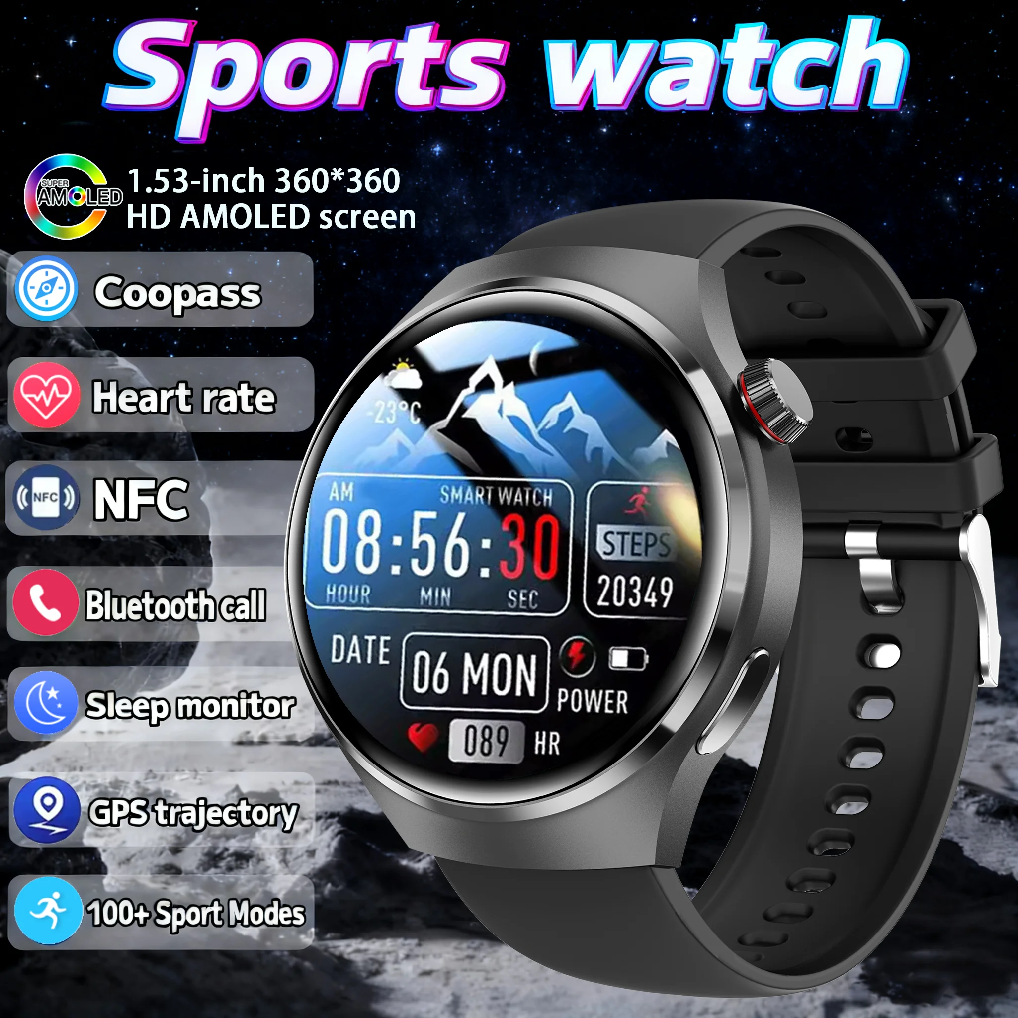 

2025 New Military 300 mAh Battery Smart Watch Built-in GPS Compass Barometric Altimeter 3ATM Waterproof Sports Smartwatches Men