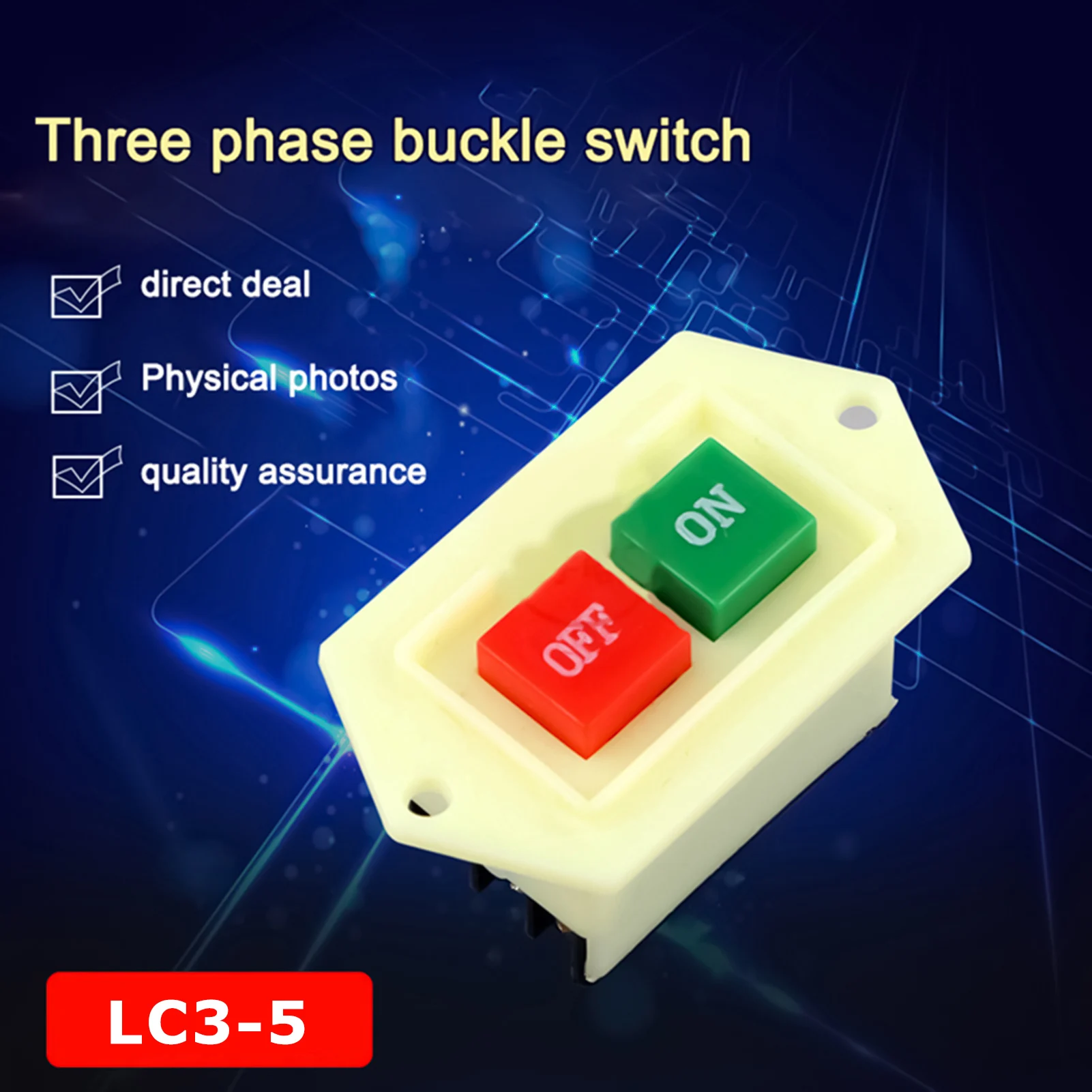 Push Button Switch Industrial 3 Phase 5A Power Control Panel Mount Component for Electrical Equipment Control Durable Compact