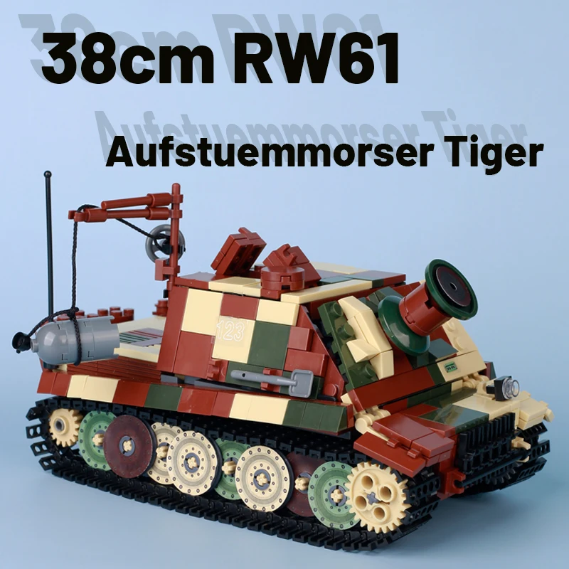 MOC German Camo Military Tiger Main Battle Tank Sturmtiger RW61 Vehicle War Scene Soldiers Figures Weapons Bricks Toys Boys Gift