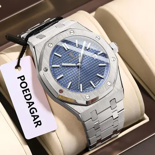 POEDAGAR, reloj Original de lujo para hombre, fecha luminosa, resistente al agua, reloj de pulsera de acero inoxidable para hombre, relojes de cuarzo de moda de negocios para hombre