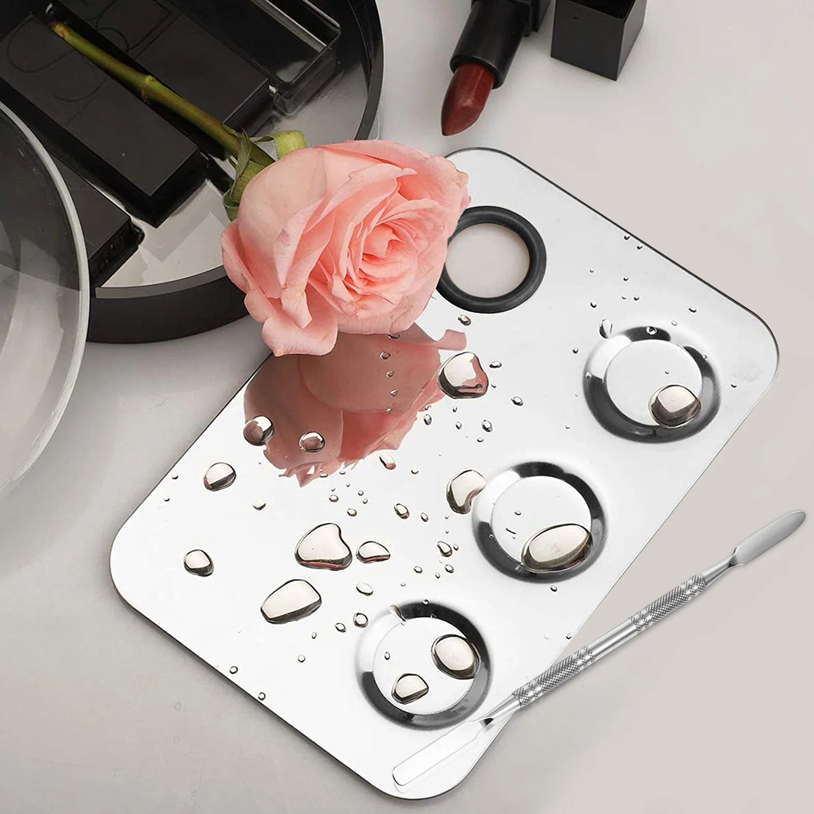 

3pcs With Spatula Art Palette Set Stainless Steel Mixing Tray For Manicure Makeup Pigments Blending Salon Home Use