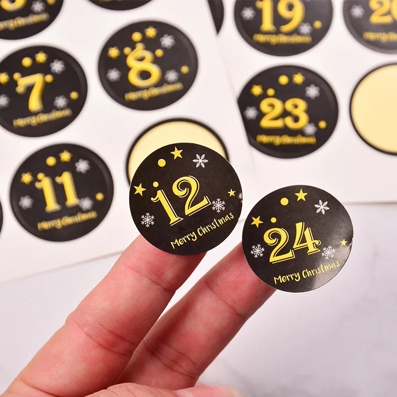 120pcs 3.2cm New Christmas Number Sticker Sealing Sticker Cookie Bag Cake Box Sticker Number 1-24 Sticker
