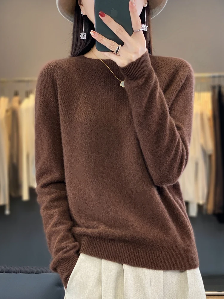 Sweaters For Women 100% Merino Wool Knitwear O-neck Pullover Cashmere Hollow Out Raglan Sleeve Casual Warm Female Autumn Winter