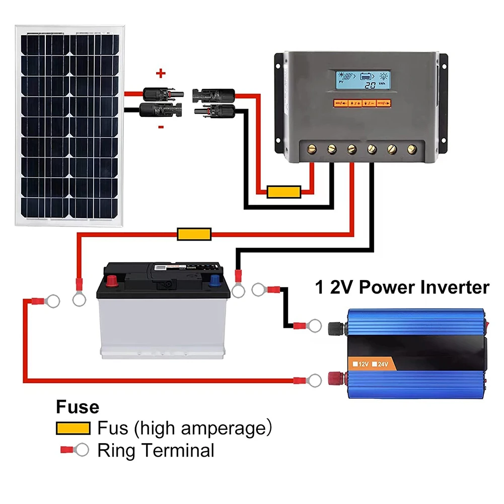 1 Pair Solar Panel Extension Cable Solar PV Wires Connectors Adapter To O Ring Eyelet Terminal Plug Cable 10AWG 30/50/100cm