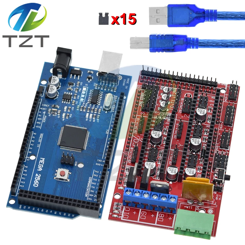 Комплект TZT 1/3pack Mega 2560 R3 Mega2560 REV3 + контроллер RAMPS 1.4 для Arduino, 3D-принтера, набор Arduino Reprap MendelPrusa