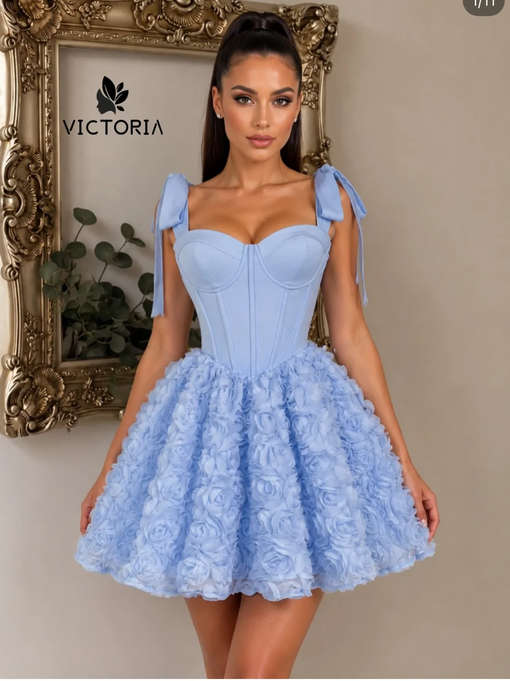 Blue Flowers Wedding Prom Dresses Mini Homecoming Dress Off The Shoulder Birthday Party Dresses Vestido De Festa Customized
