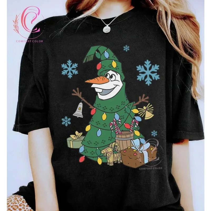 

Disney Frozen Olaf Christmas Tree T-shirt, Four Seasons New Unisex Casual Pure Cotton T-shirt