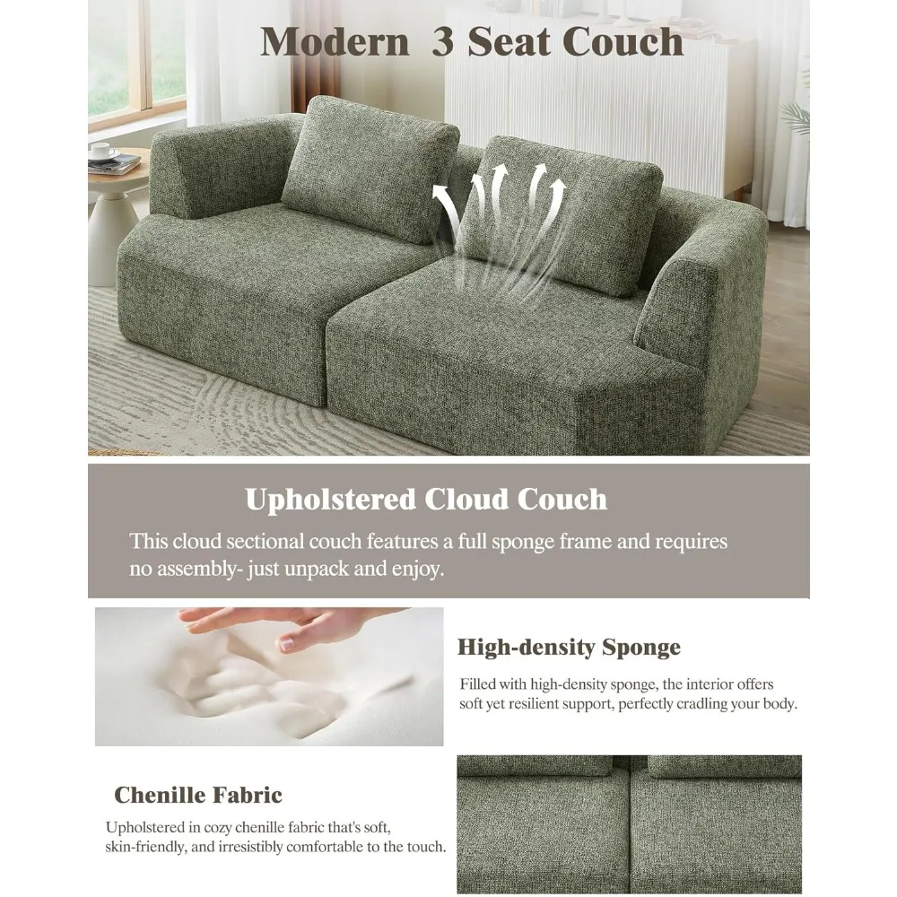 أريكة أريكة سحابة مقسمة بدون عظم مقاس 98.4 بوصة، أريكة مضغوطة كبيرة الحجم مكونة من 3 مقاعد مع قماش شانيل