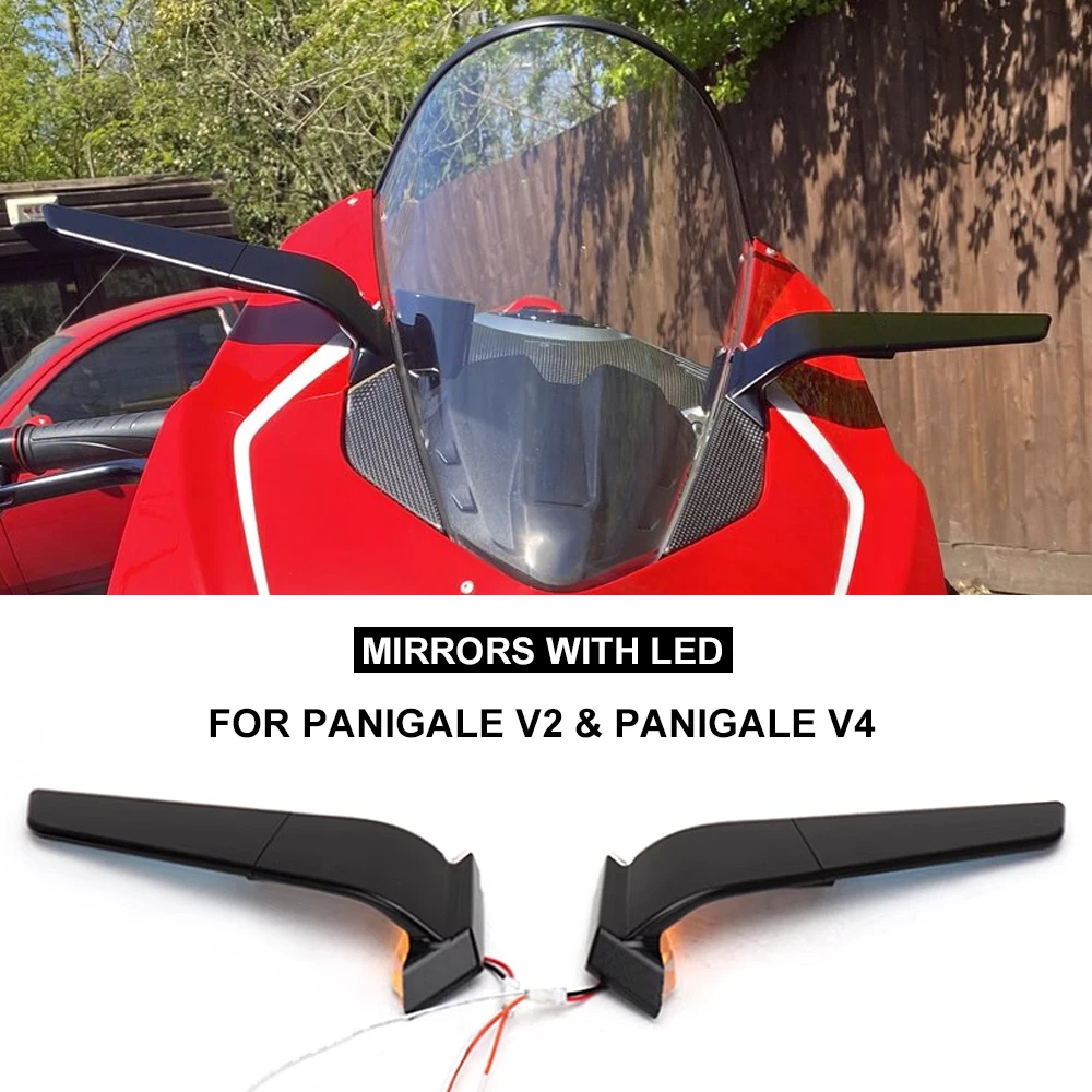 

For Ducati PANIGALE V2 2020-2023 Panigale V4 2019-2022 Motorcycle Rearview Mirrors With LED Light Turn Signal Side Mirrors Black