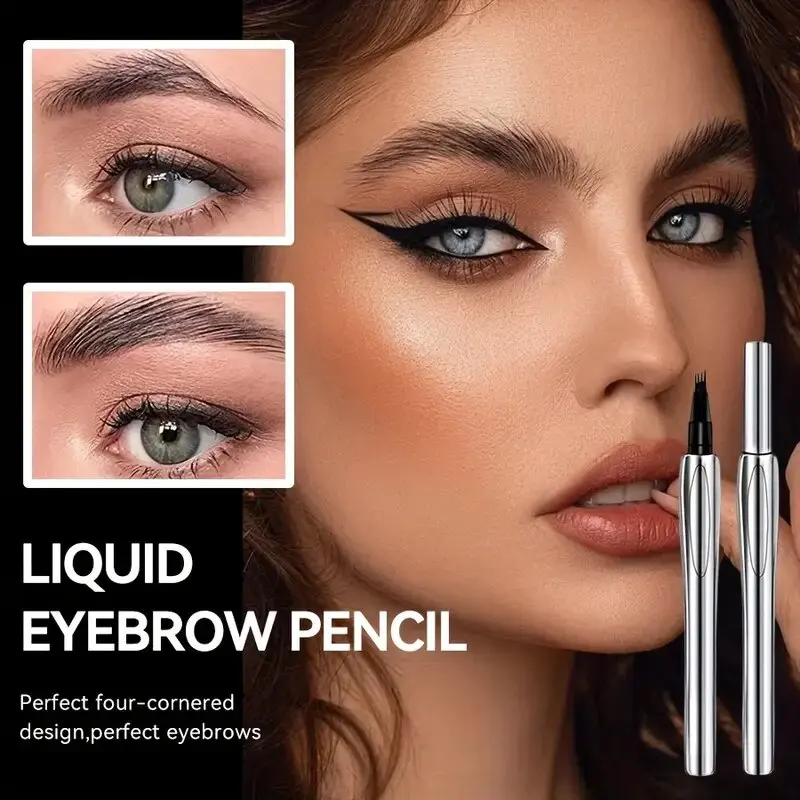 2-piece set, waterproof and sweat resistant four pointed eyebrow pencil+double head eyebrow brush spiral brush - long-lasting an